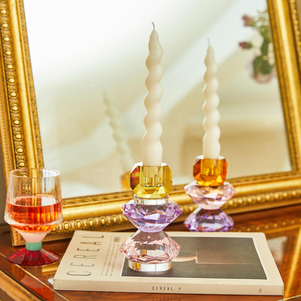 Colorful diamond crystal candle holder