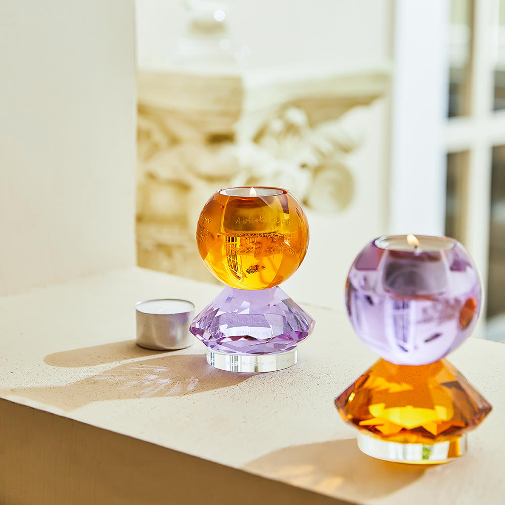 Amber ball purple diamond crystal candle holder