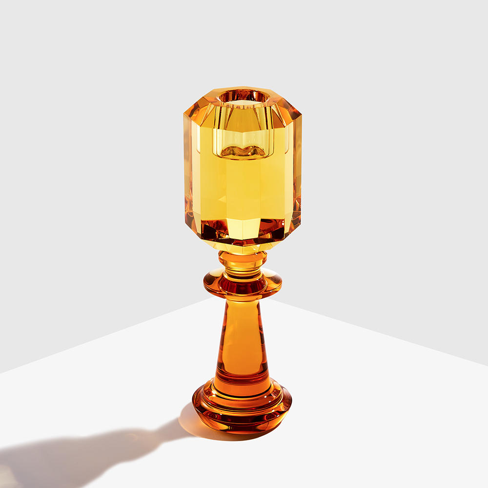 Golden octagonal  crystal candle holder