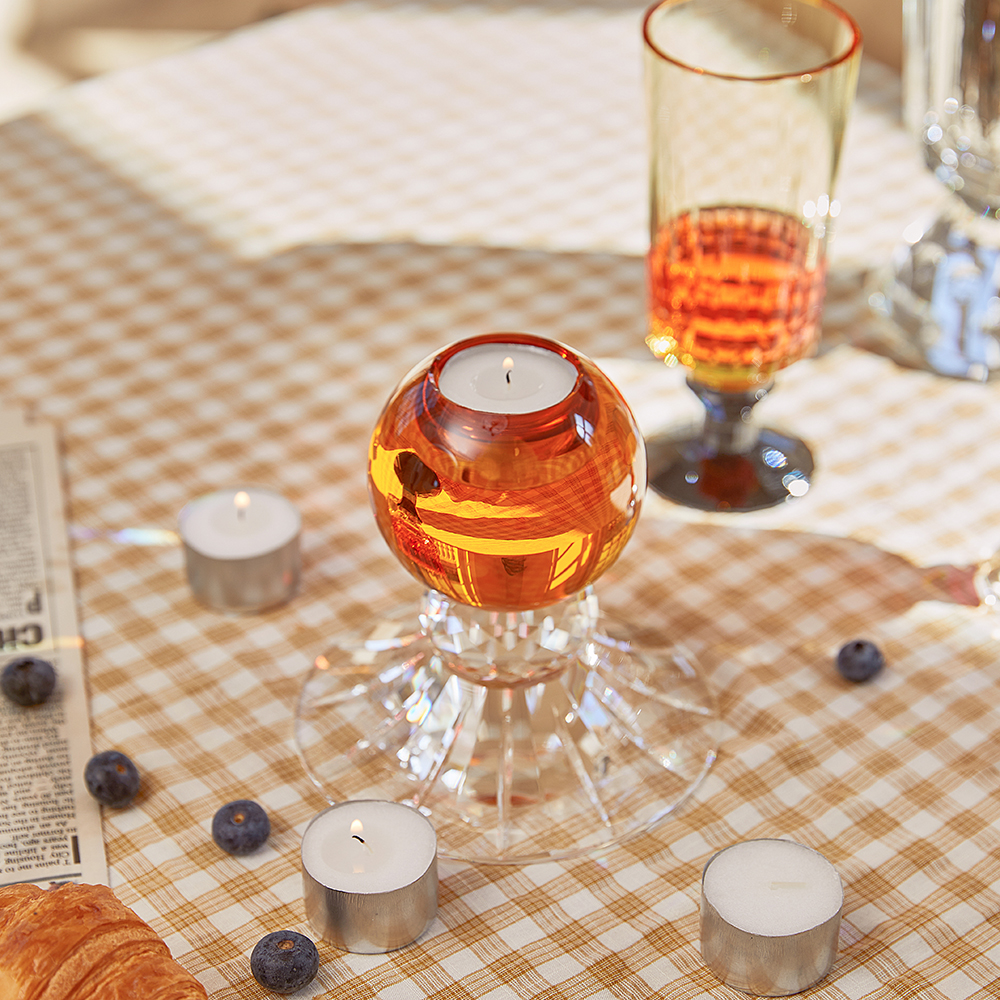 Amber crystal ball candle holder