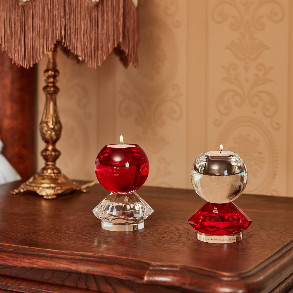 Clear ball red diamond crystal candle holder