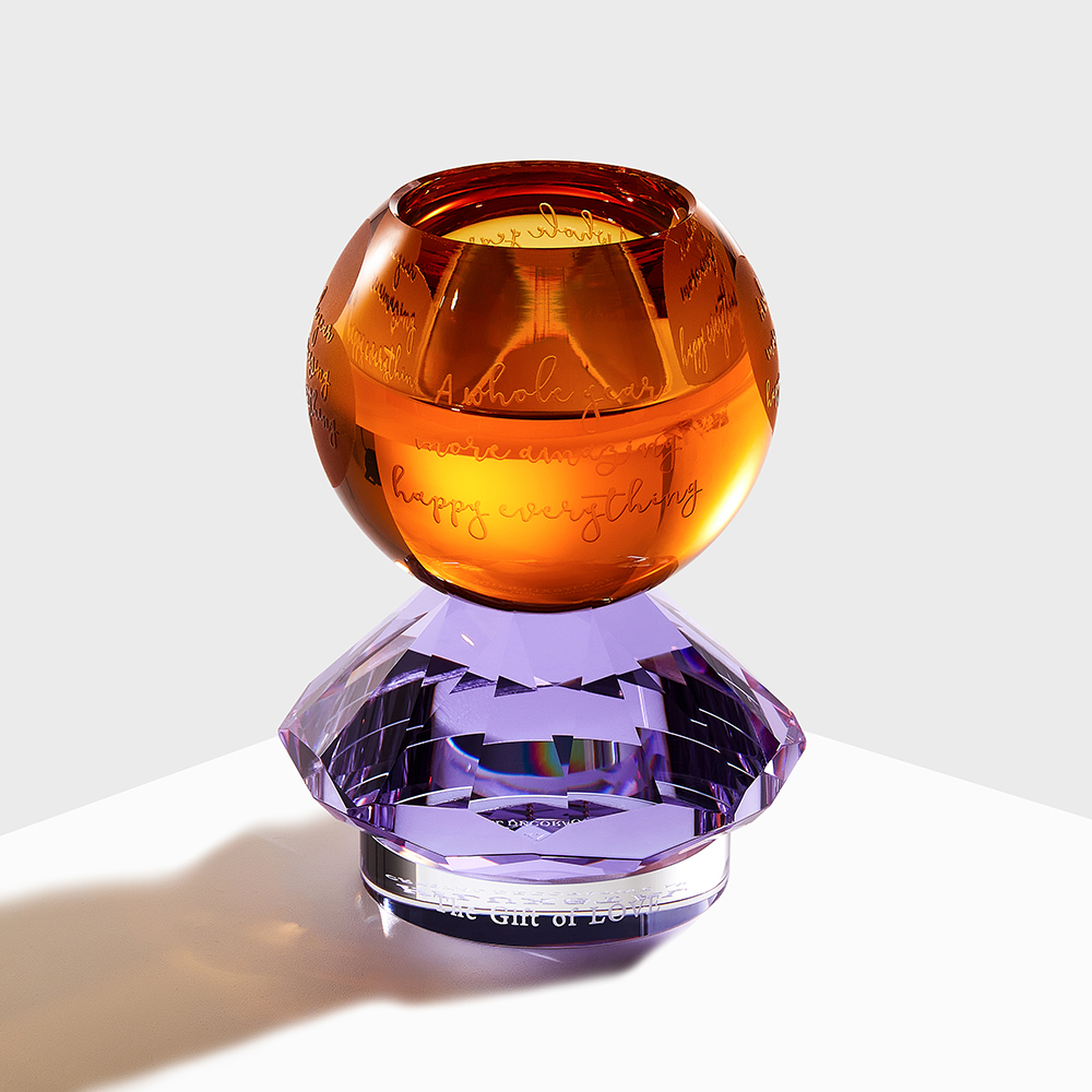 Amber ball purple diamond crystal candle holder