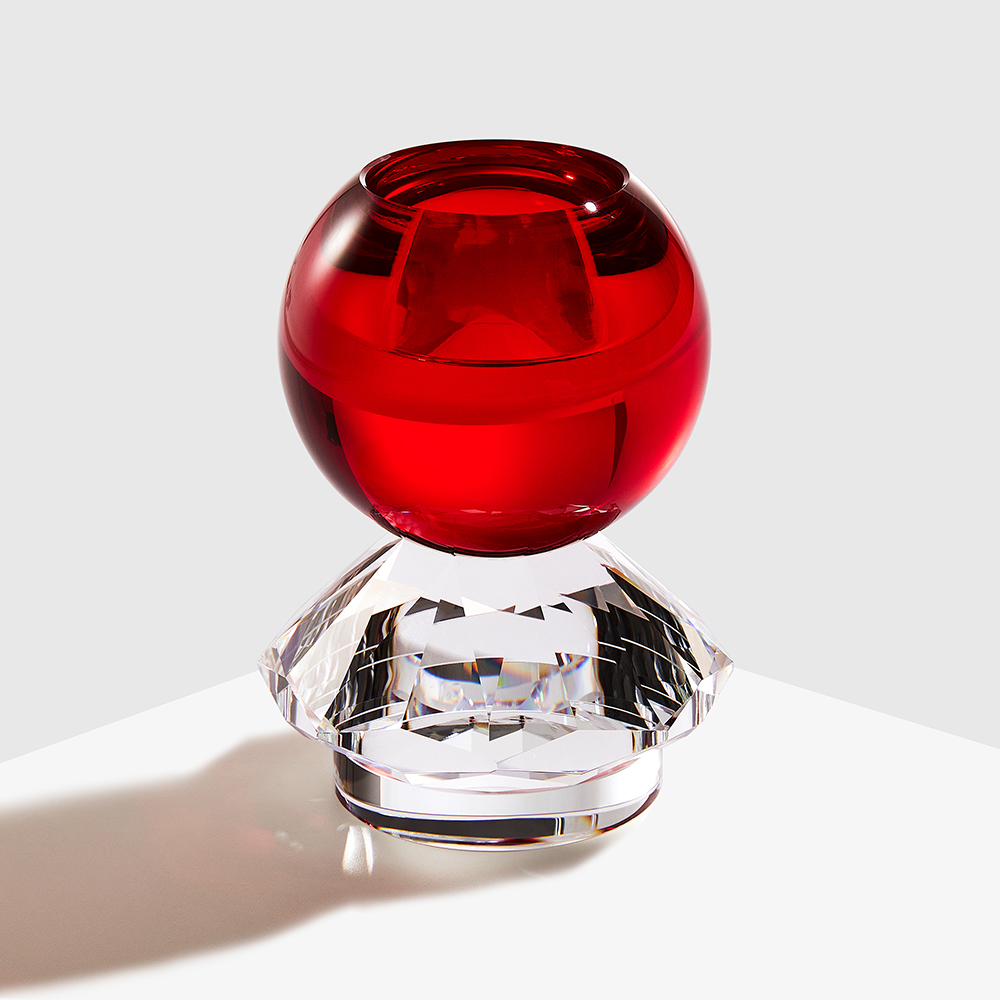 Red ball clear diamond crystal candle holder