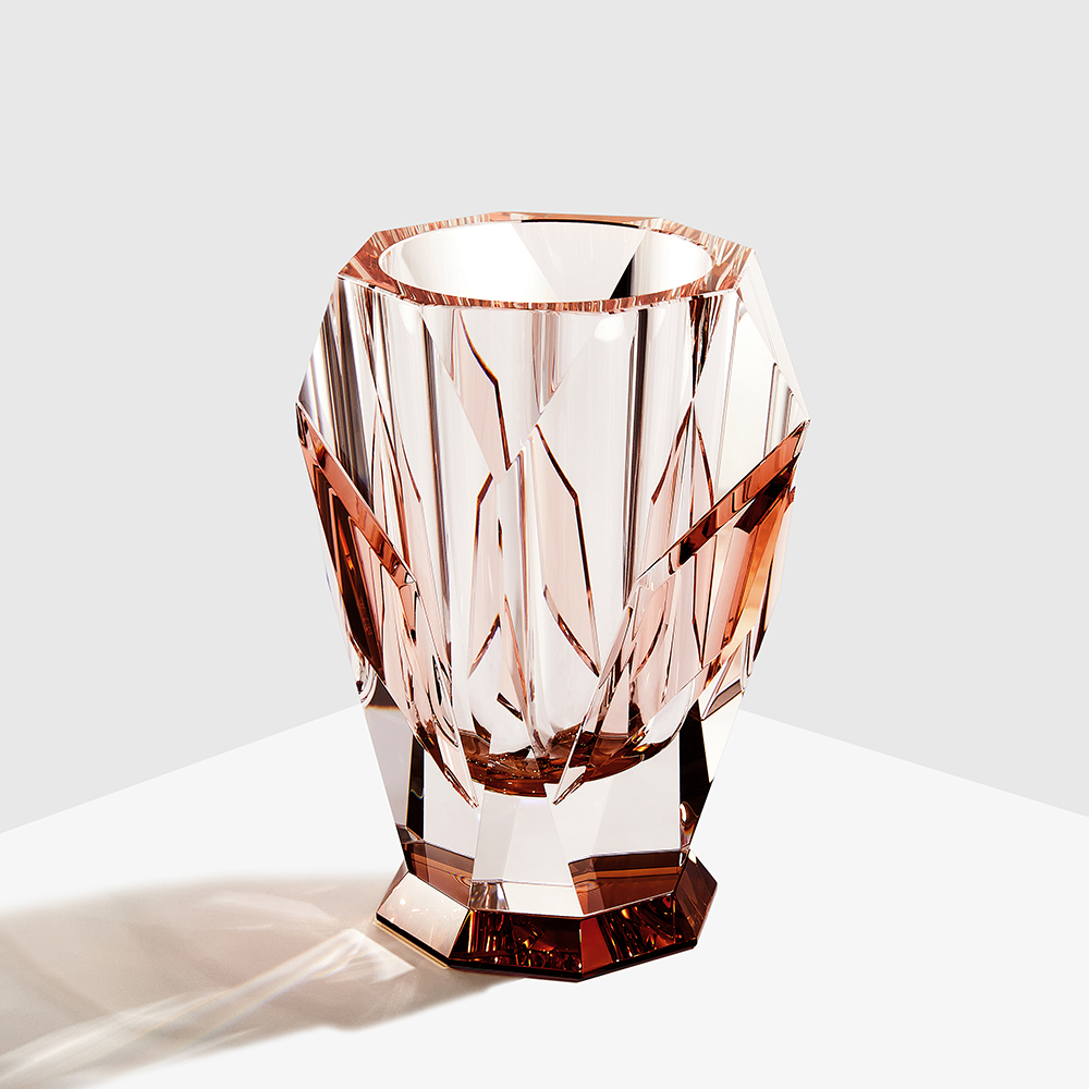  3-D Carved champagne  crystal vase