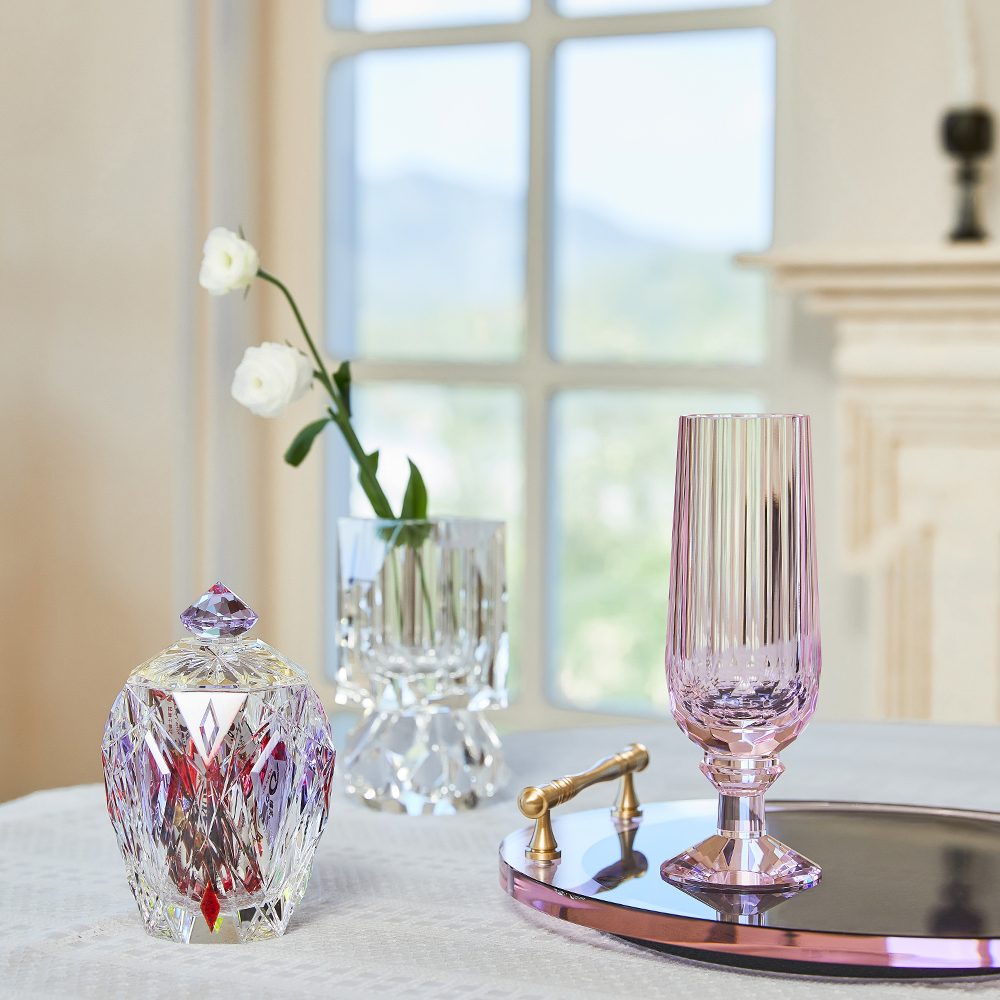 Slim pink crystal champagne glasses