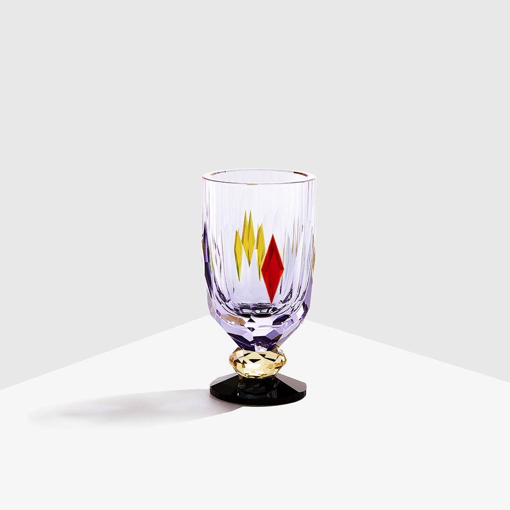 Small colorful three-dimensional engraved crystal white wine glass