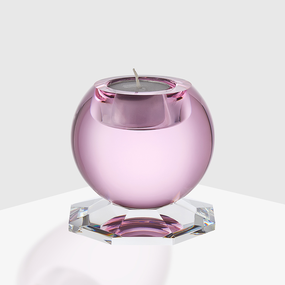 Pink transparent crystal candle holder
