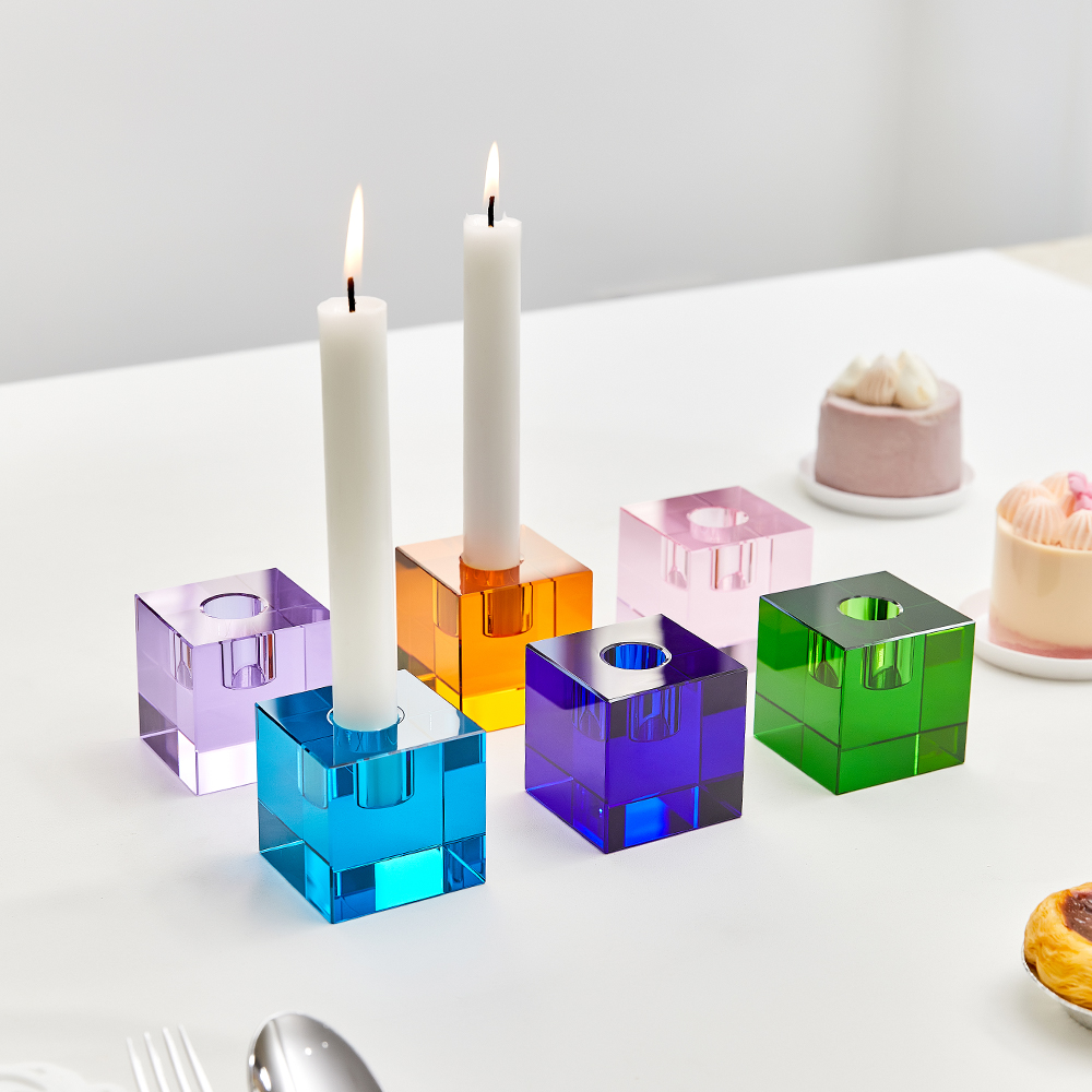 Square multicolor crystal candle holder